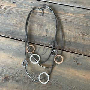 Modern Gray Leather Necklace with Metal Rings